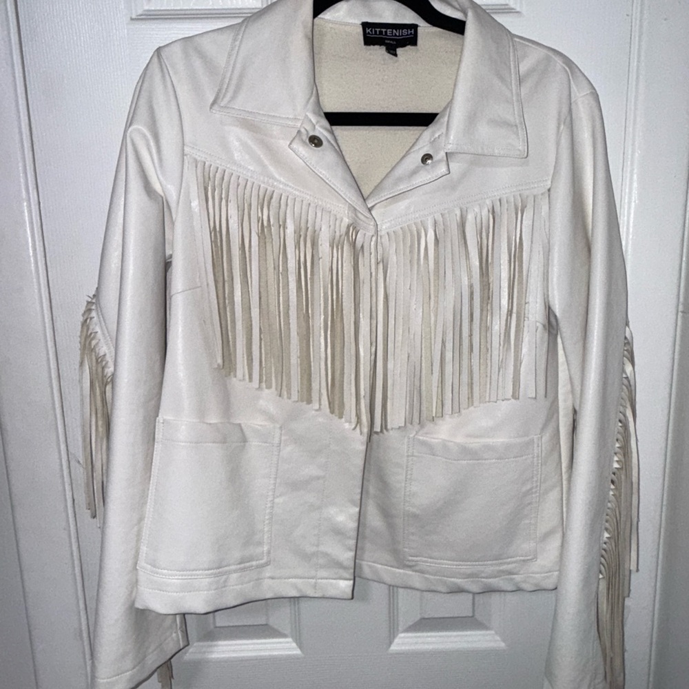 Kittenish Cream Fringe Leather Jacket